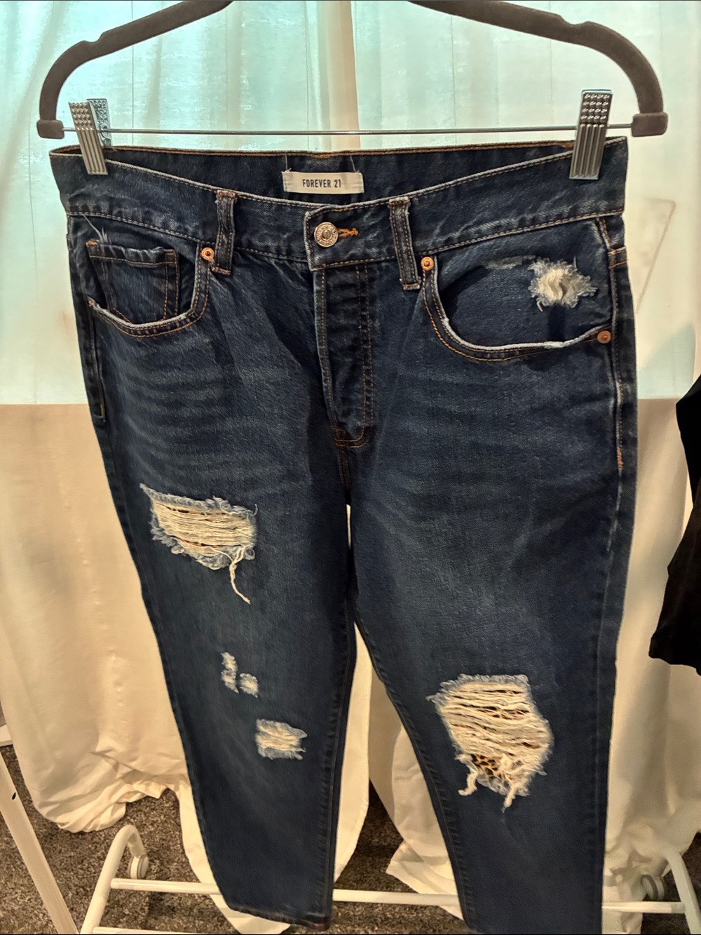 Forever 21 Dark Blue Ripped Skinny Jeans